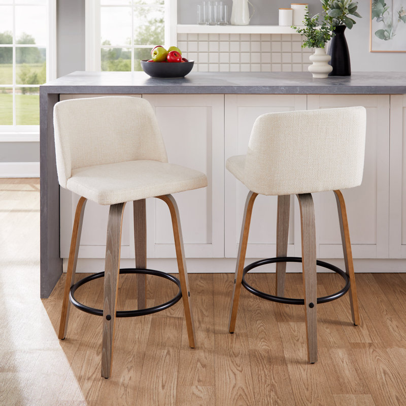 Thea 26" Fixed-Height Counter Stools with Bent Wood Legs & Round Footrest