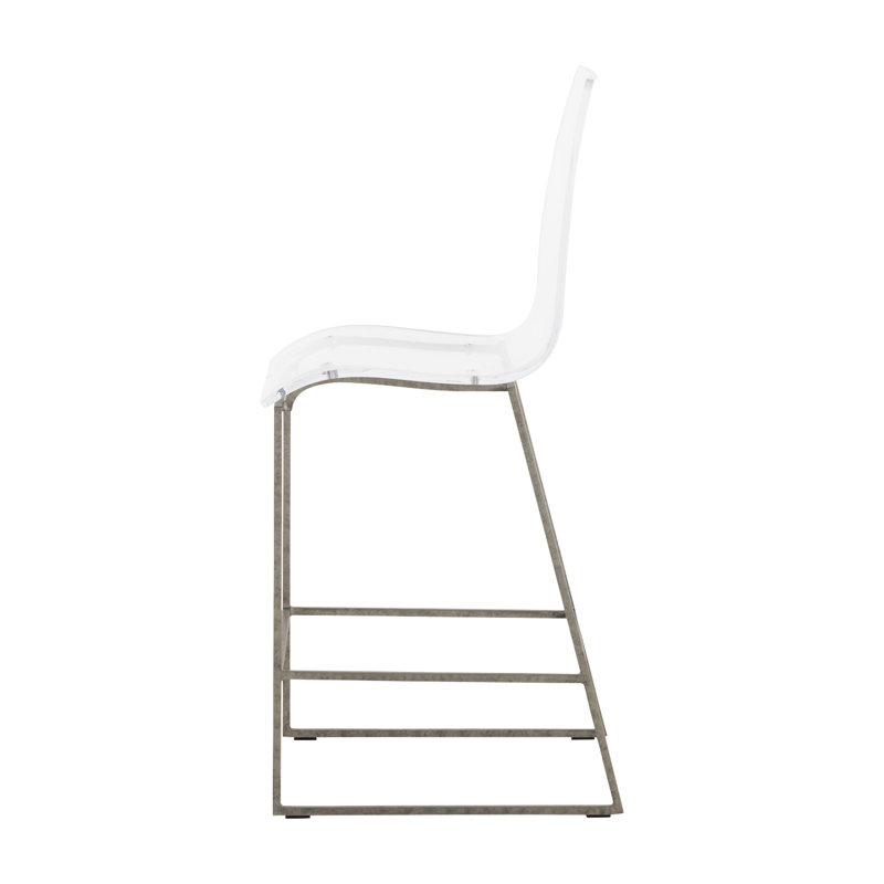 King 24.75" Clear Acrylic and Antique Silver Metal Counter Stool