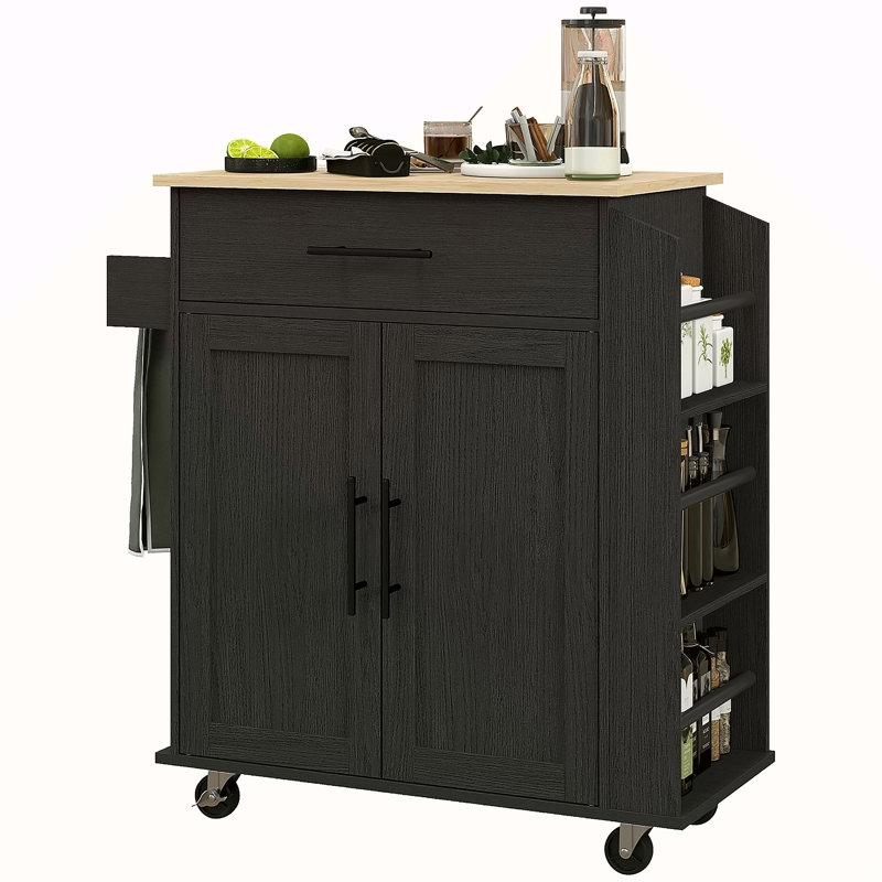 Sicilee Kitchen Cart with Manufactured Wood Top, Black