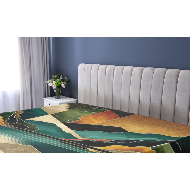 Queen Blue and Gold Microfiber Abstract Fitted Sheet