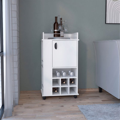 Chariot-bar avec 6 porte-bouteilles et roulettes intégrés