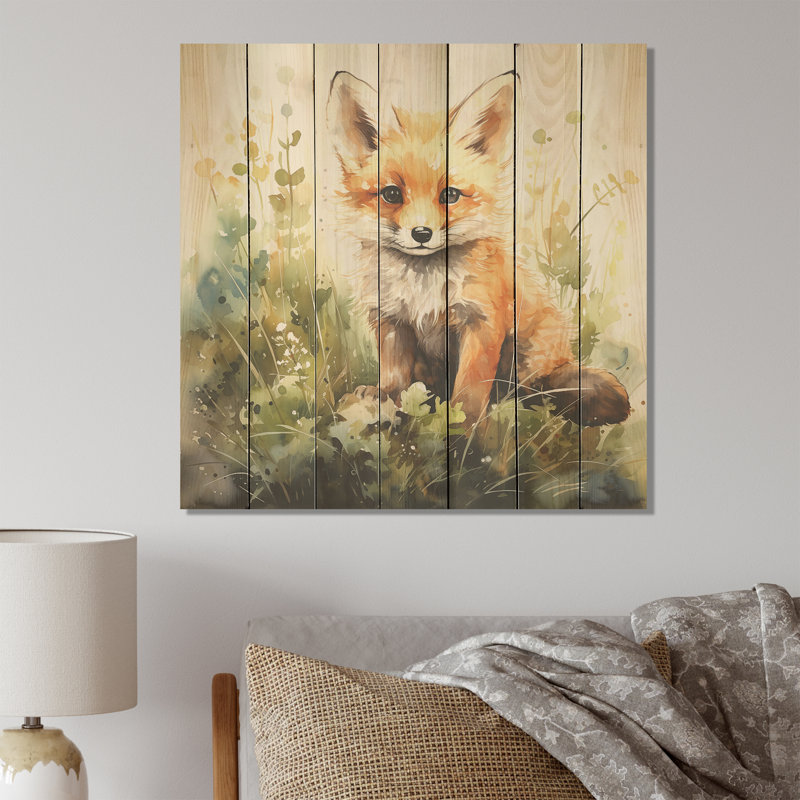 Minimalisme, portrait de renard en fleurs II - animal renard sur bois, H 30 po x l 30 po