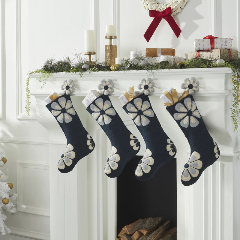 Flower Power Christmas Stocking, Cream/Green