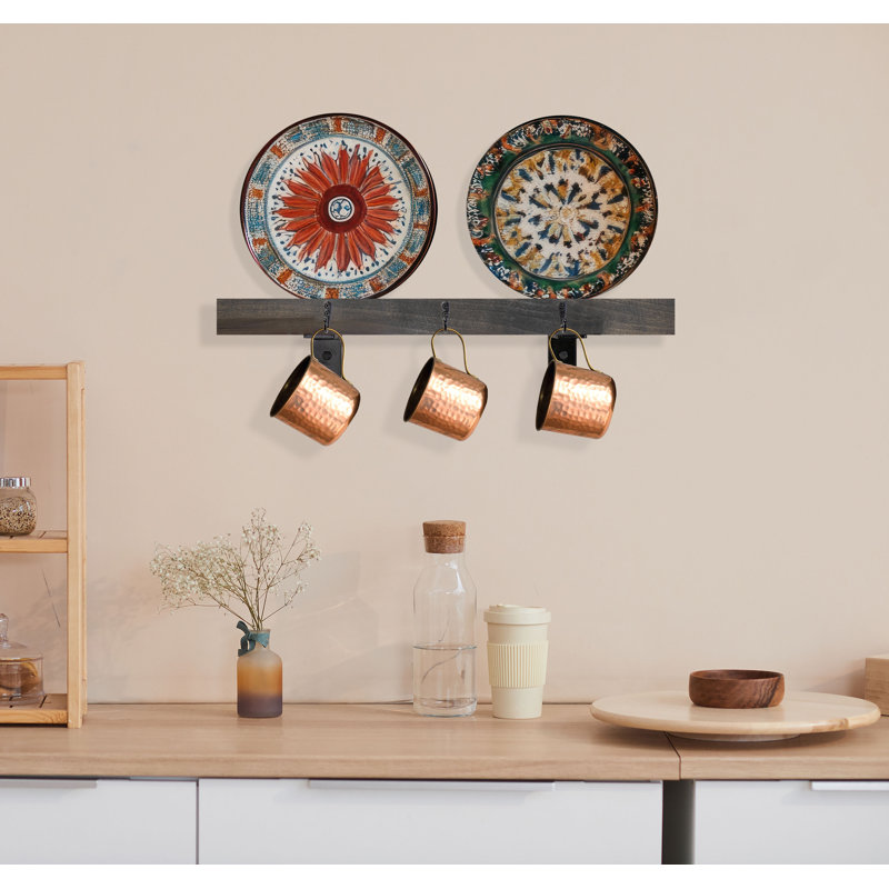Rayne Plate Display Shelves With Hooks, Carbon Gray, 24/3/2