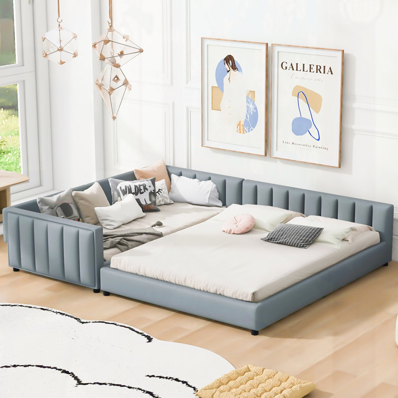 Queen Size & Twin XL Size Upholstered Platform Bed, Gray