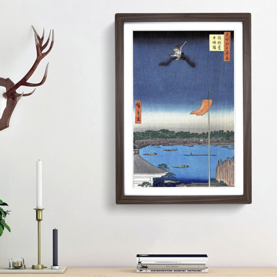 Bird Above Azuma Bridge by Utagawa Hiroshige - Framed Print