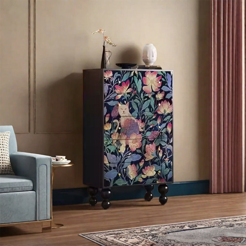 Armoire en bois de pin avec 5 grands tiroirs de rangement