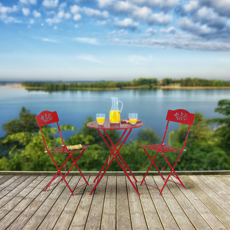  3-Piece Indoor/Outdoor Bistro Set with Folding Table and Chairs, Red, Red