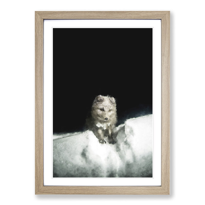 Arctic Snow Fox Vol.2 - Picture Frame Painting, Oak Framed, 48cm H x 36cm W x 2cm D