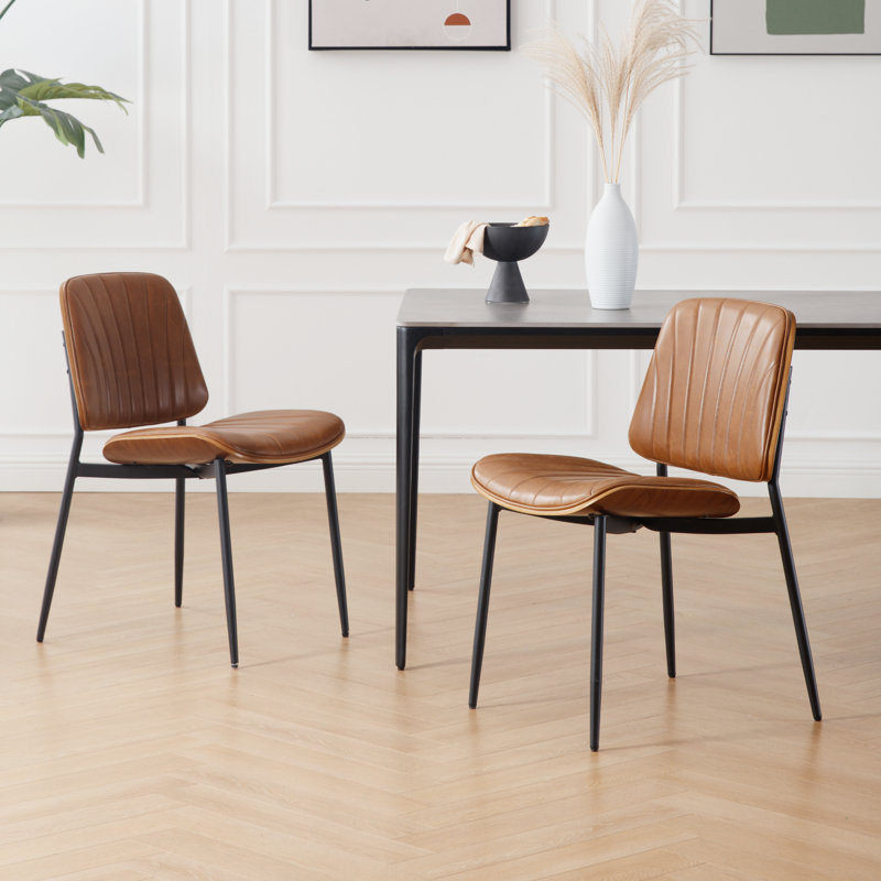 Maelynn Modern Faux Leather Dining chairs Upholstered Dining chairs with Metal Legs, Brown, white and pink