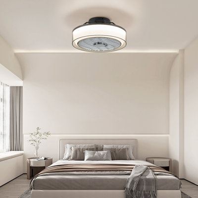 16 In.Smoky Grey Flush Mount Ceiling Fan With Dimmable LED Light  And Remote