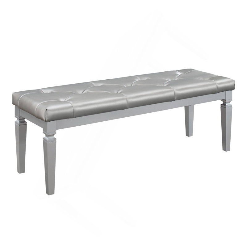 Modern Glam Silver Finish 1Pc Bench Tufted Seat Foam Cushioned Faux Leather Upholstery Bedroom Furniture Home Decor