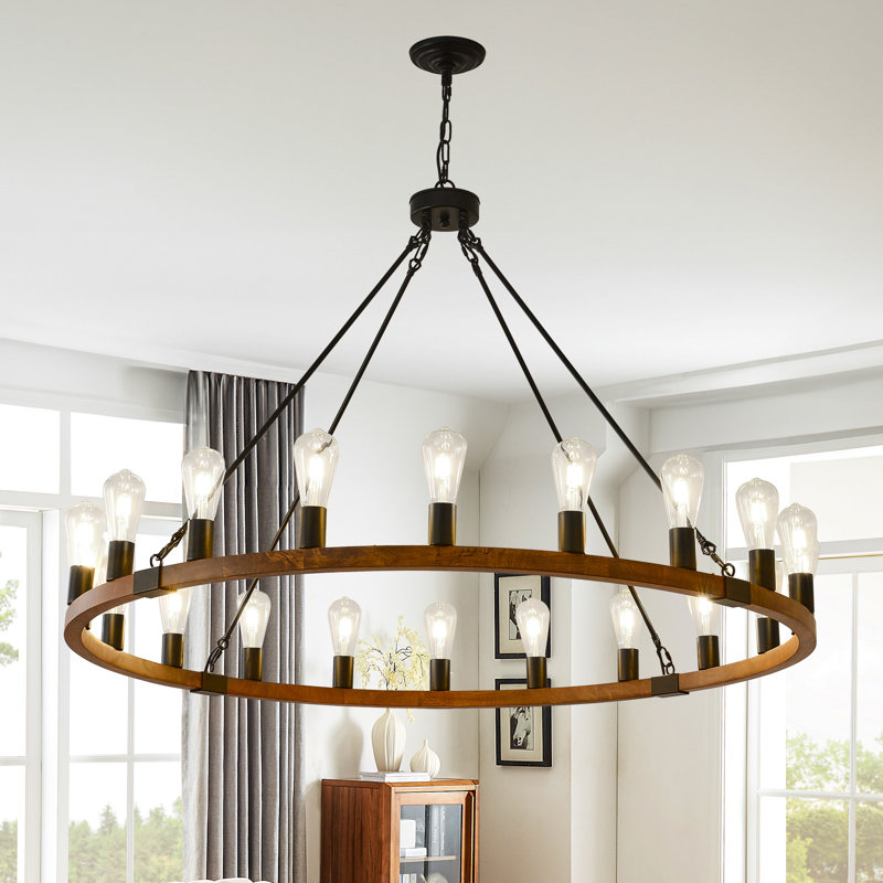 20-lights Farmhouse Wagon Wheel Chandeliers, Rustic Round  Pendant Light Fixture, 25.4" H x 47.2" W x 47.2" D
