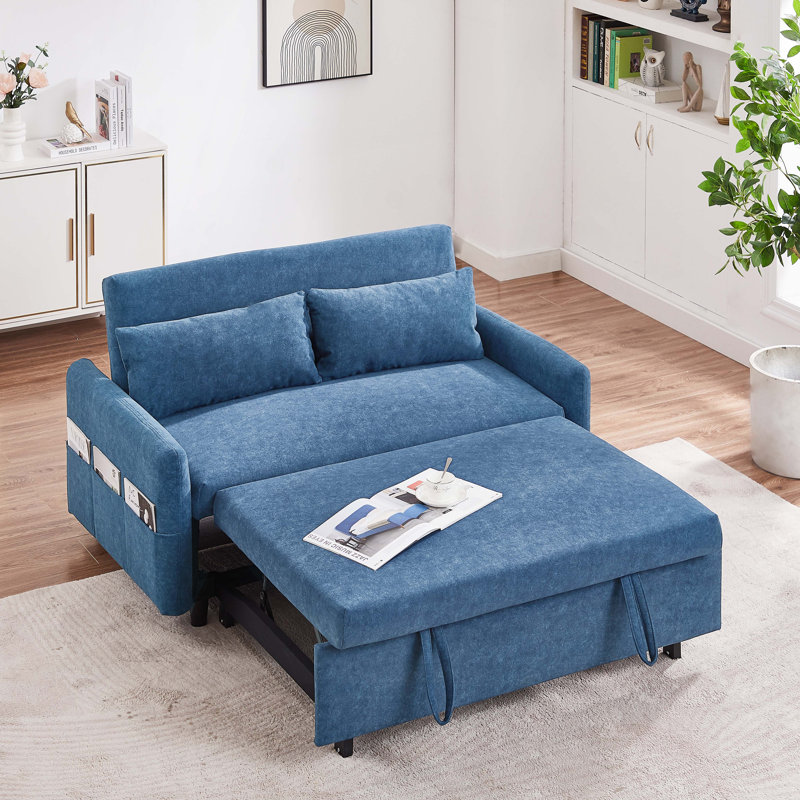 Canapé-lit Divyanshi, Microfibre bleue