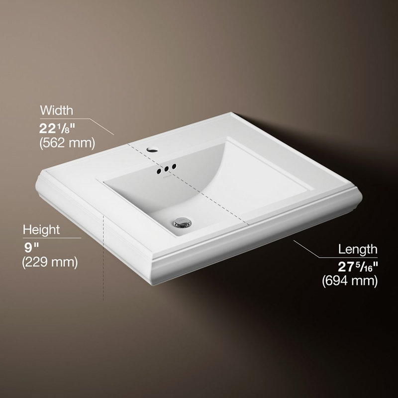 Memoirs® Rectangular Pedestal Bathroom Sink with Overflow, White, Single Hole Faucet