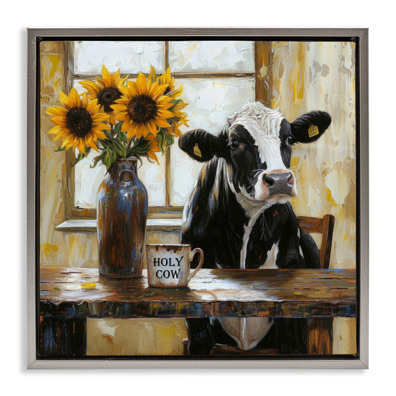 Cadre flottant de table de vache sacrée rustique, par Tina LeCour, H 18 po x l 18 po, Cadre flottant gris lustré