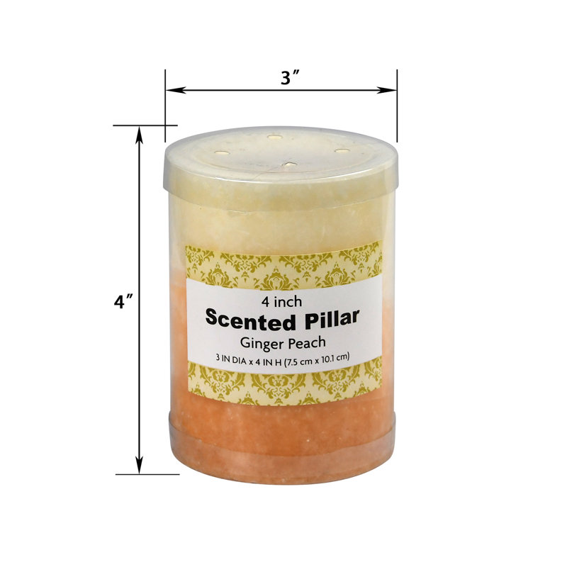 Bougie pilier parfumée Ginger Peach, H 4 po x l 3 po x P 3 po, 24