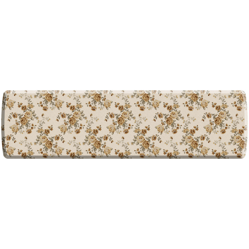 Anti-Fatigue Kitchen Comfort Mat, English Garden Rose Pattern In Linen, Tapis de couloir 2 pi 6 po x 9 pi, Lin