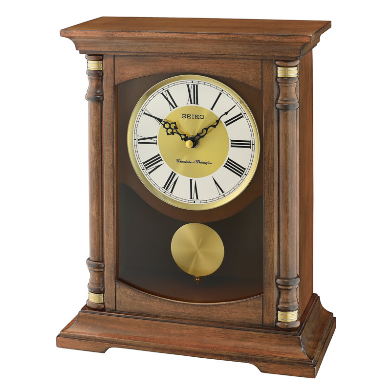 Roman Numeral Alder Solid Wood Quartz Movement / Crystal Tabletop Clock in Brown