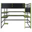 Lit mezzanine double en bois avec bureau, support de rangement latéral, tablettes multiples et lumière RVB, vert-134084664-134084665