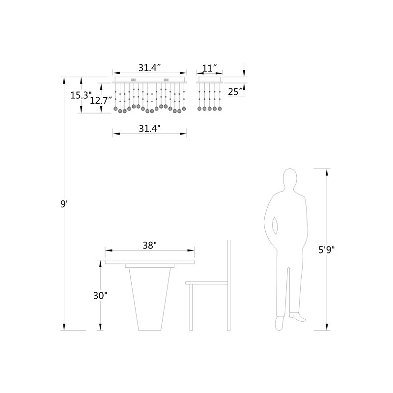 Lustre étagé à 8 lumières à intensité variable avec détails en cristal Hartlyn