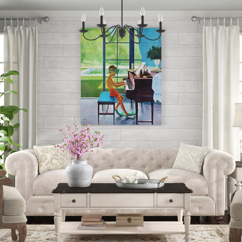 « piscine piano practice », reproduction d’art sur toile tendue, H 48 po x l 40 po