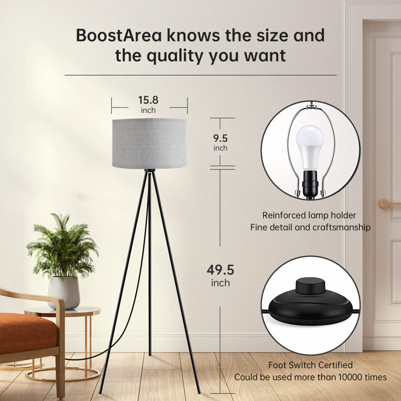 Lampe trépied 49,5 po Hughlon, Gris