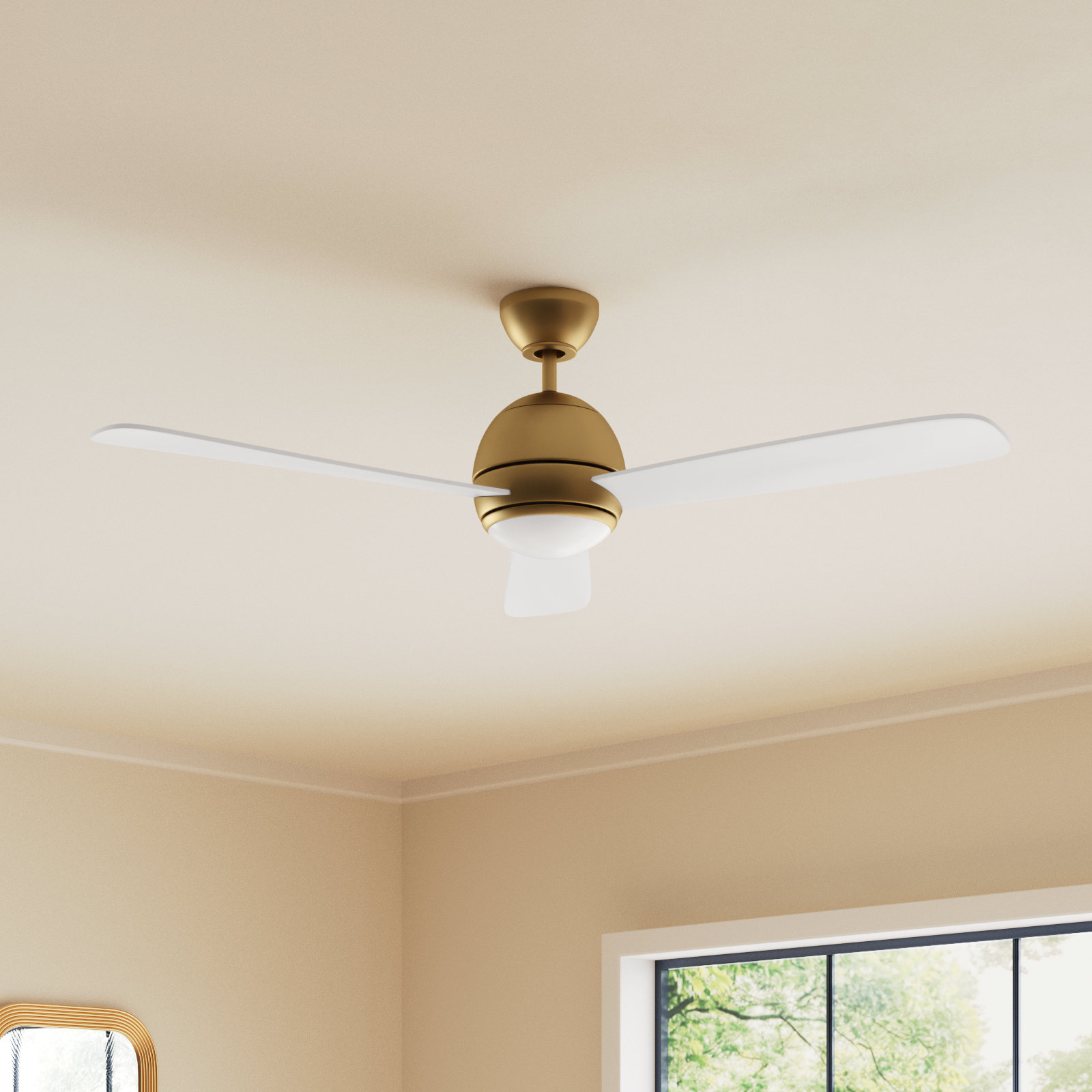 Erina 52'' 3 Blade Ceiling Fan with LED Light Kit, Matte White, Satin Brass