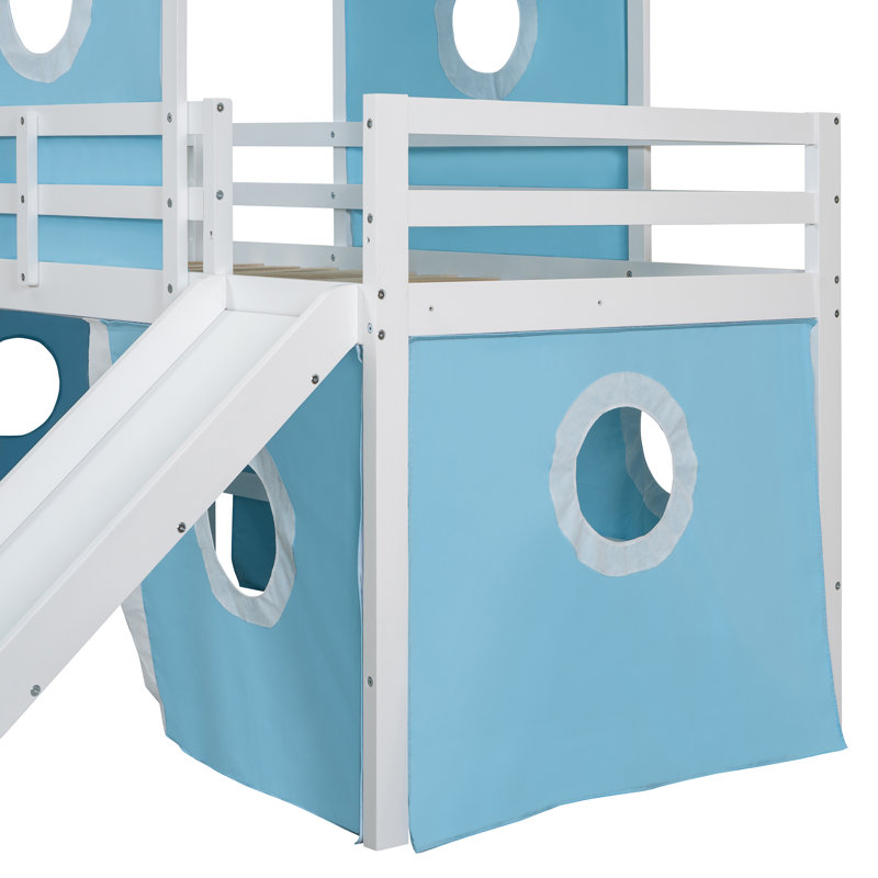 Loft Bed with Slide, Tent and Tower, Twin, Blue