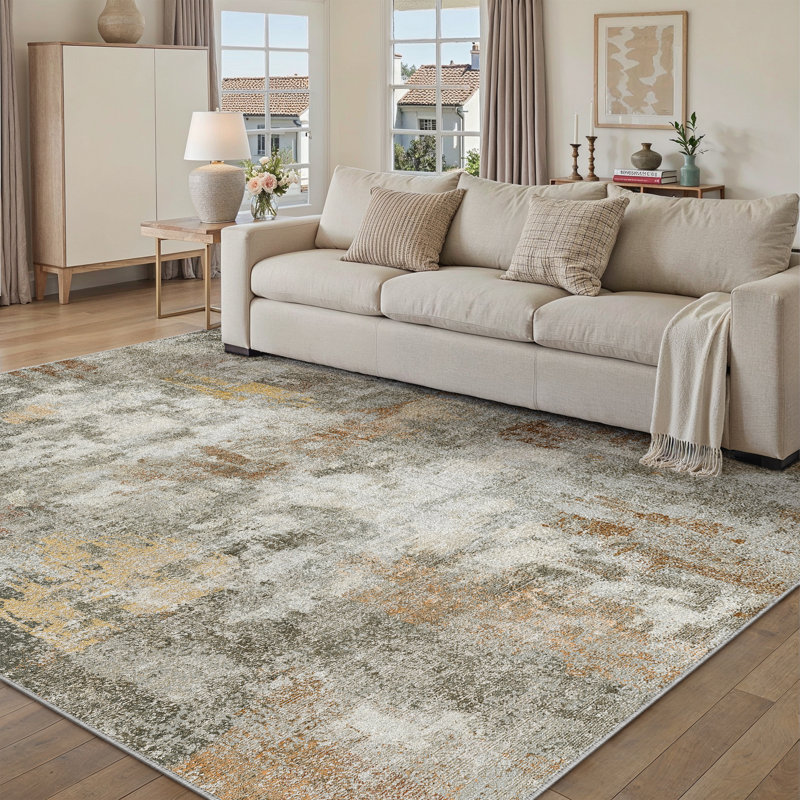 Miro Modern Abstract Machine Washable Area Rug With Non-Slip Backing, Rectangle 6' x 9'
