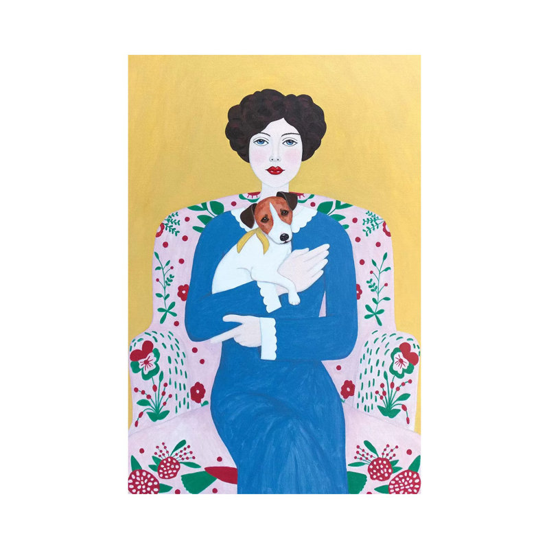 Woman With Jack Russell On Armchair 1 Piece Wall Art on Canvas, 66.04 cm H x 45.72 cm W x 1.91 cm D, Canvas