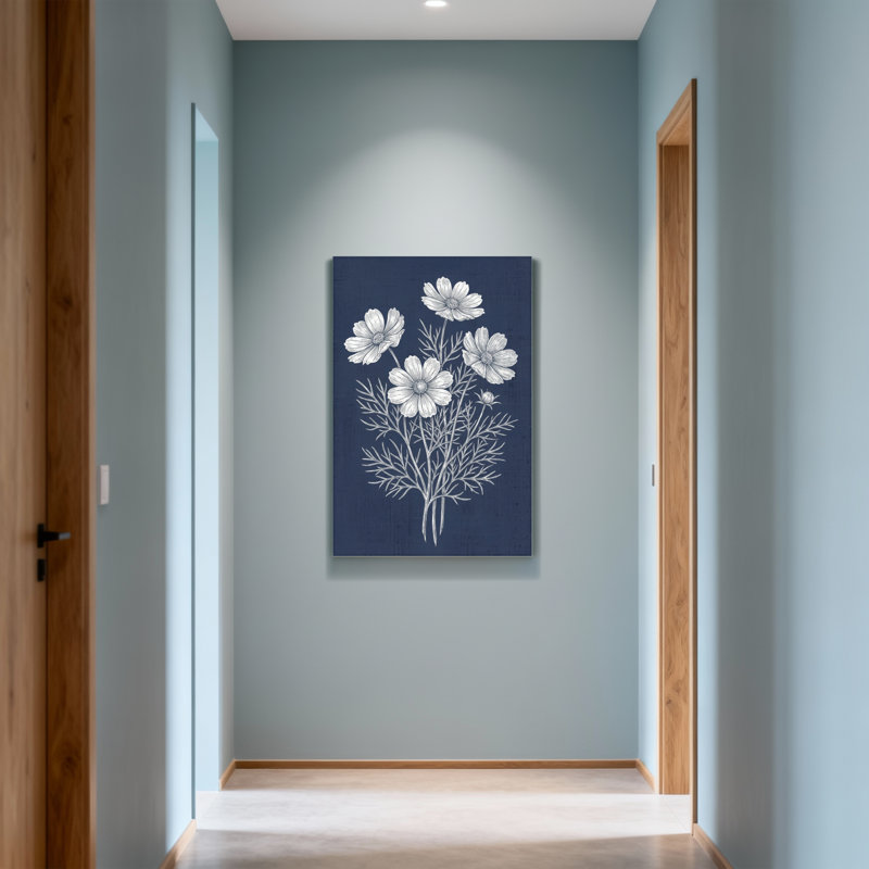 Plantes et fleurs fleurs blanches sur fond bleu marine, H 36 po x l 24 po