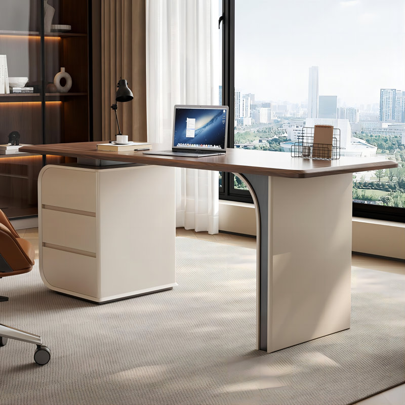 70.87"Beige Rectangular Solid + Manufactured Wood Desk,3-drawer, 29.53" H x 70.87" W x 27.56" D