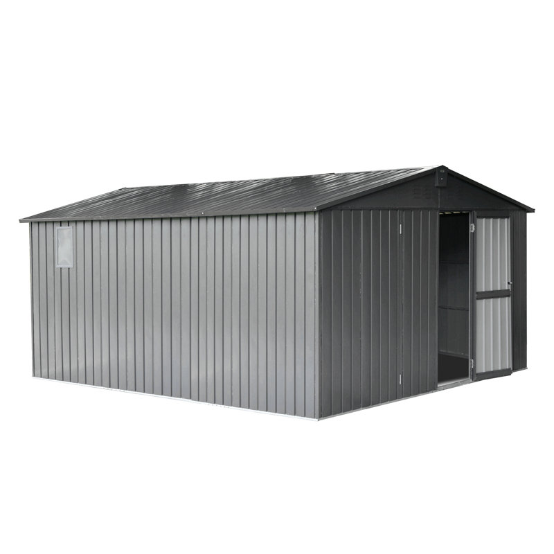 Remise de jardin avec cadre en acier galvanisé et fenêtres, H 78,7 po x l 138,11 po x P 109,88 po, Gris foncé