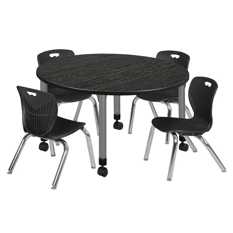 Kee Mobile 36" L Round Education Activity Table and Chair Set, 34" H x 36" L x 36" W, Cherry/Chrome, Black