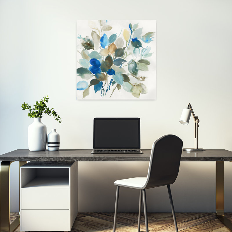 «Blue Leaves I Abstract Delicate Ethereal Nature Landscape Art», H 18 po x l 18 po