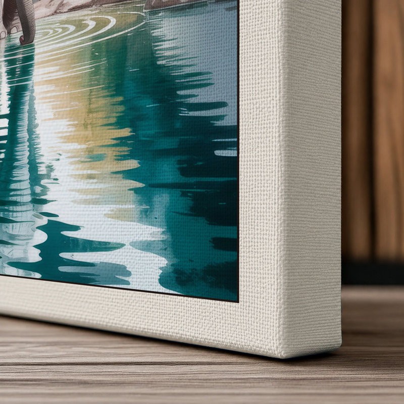 Elephant in Turquoise Modern - Wrapped Canvas, 36x24 - 91.4 x 61.0 cm, Cream Border