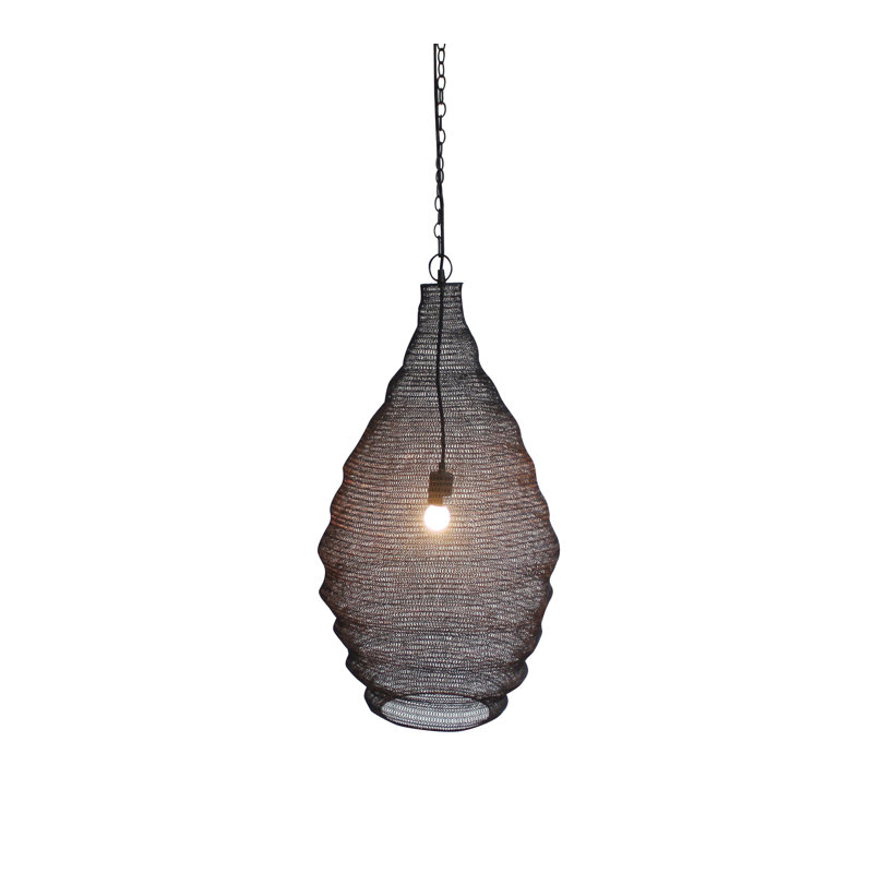Luminaire suspendu panier transitionnel 1 lumière noir, Noir satiné, H 92 po x l 16 po x P 16 po