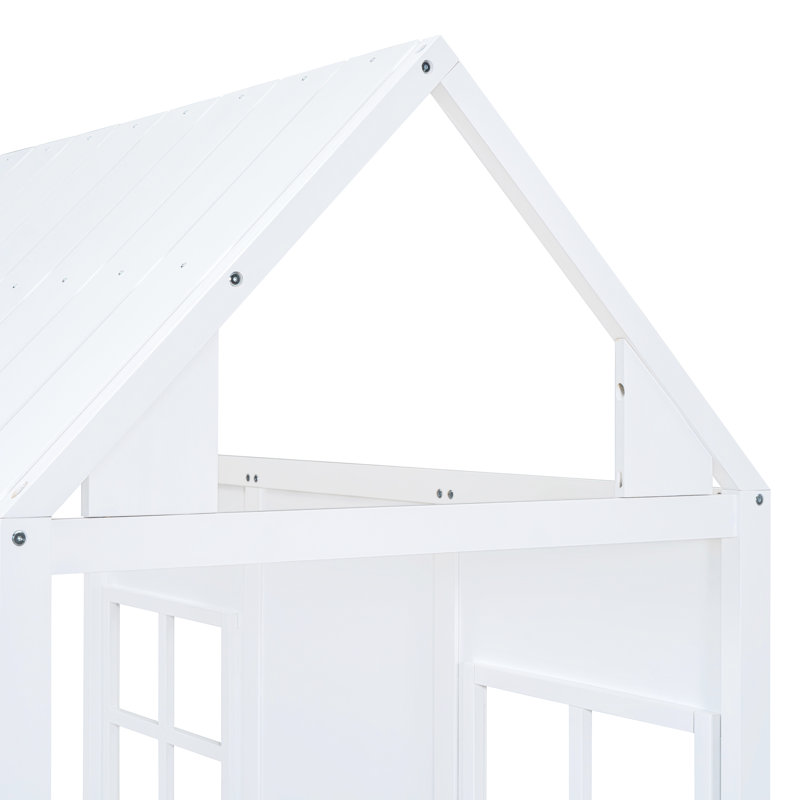 Solid Wood Twin Size Trundle House Bed In White - Functional Bedroom Centerpiece With Elegant And