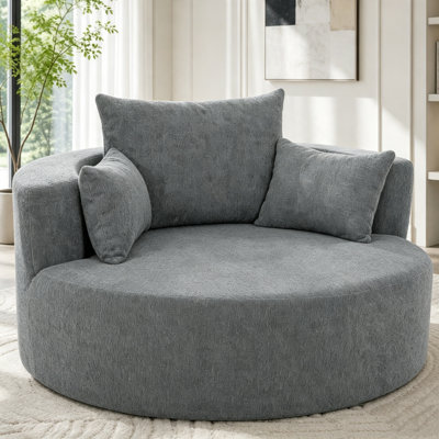 360° Swivel Chair Accent Barrel Chair Swivel Round Sofa Chair with 3 Removable Pillows