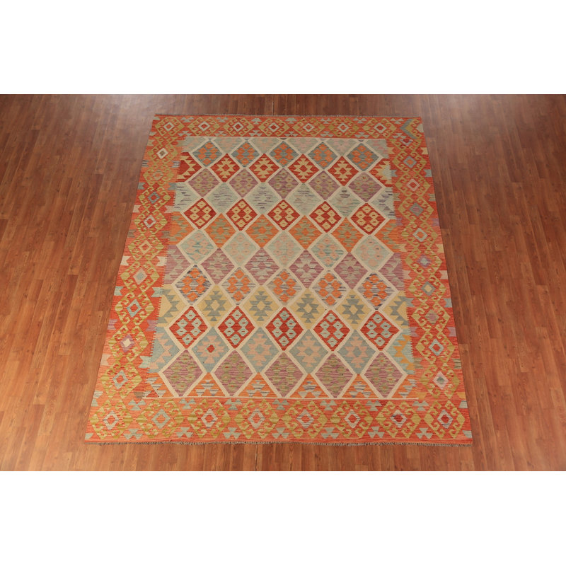 Tapis oriental en laine à motif géométrique treillis 8 x 10