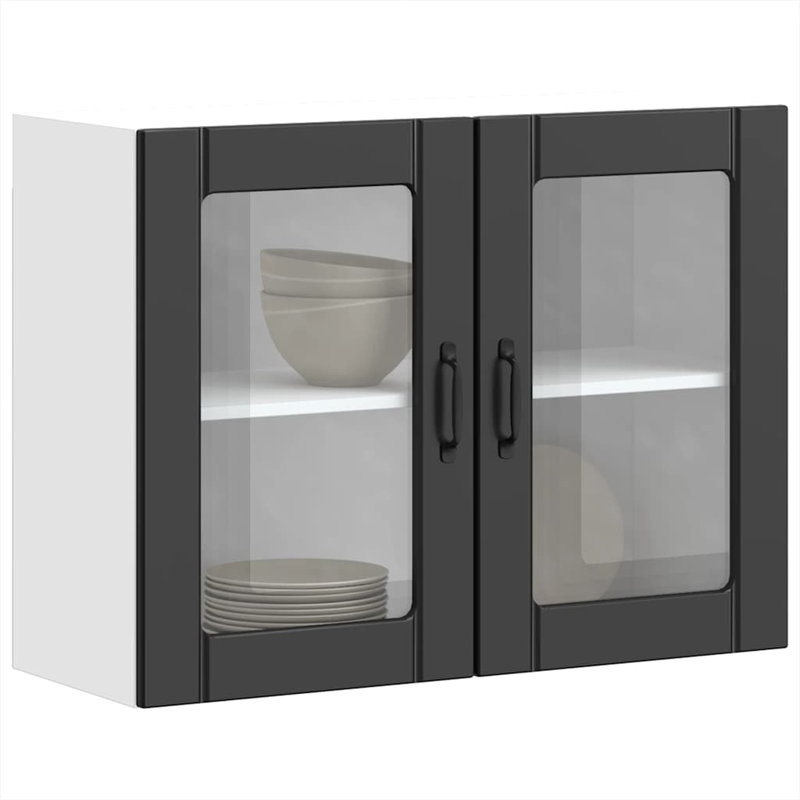 Kitchen Wall Cabinet With Glass Door Lucca Engineered Wood, Black, 60cm H x 80cm W x 31cm D