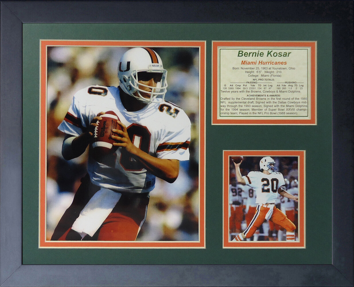 Legends Never Die Bernie Kosar - Miami Hurricanes Framed Memorabilia