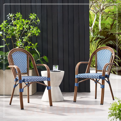 Charming Woven Wicker Bistro Chair Set of 2 with Rust-Resistant Aluminum Frames for Outdoor Use
