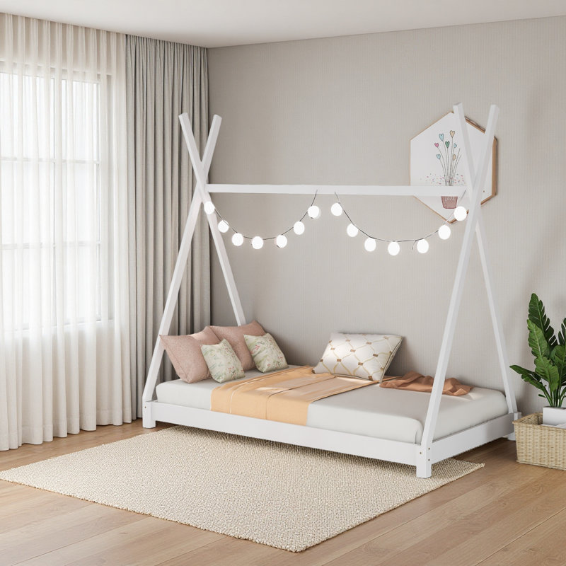 Lit plateforme simple avec structure triangulaire, Blanc