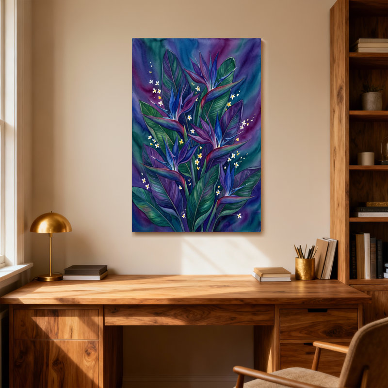 Plantes et fleurs Fleurs mauves avec feuilles vertes et petites fleurs blanches, H 36 po x l 24 po