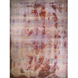 Tapis unique en laine noué à la main blanc / rouge / rose 7 pi x 10 pi