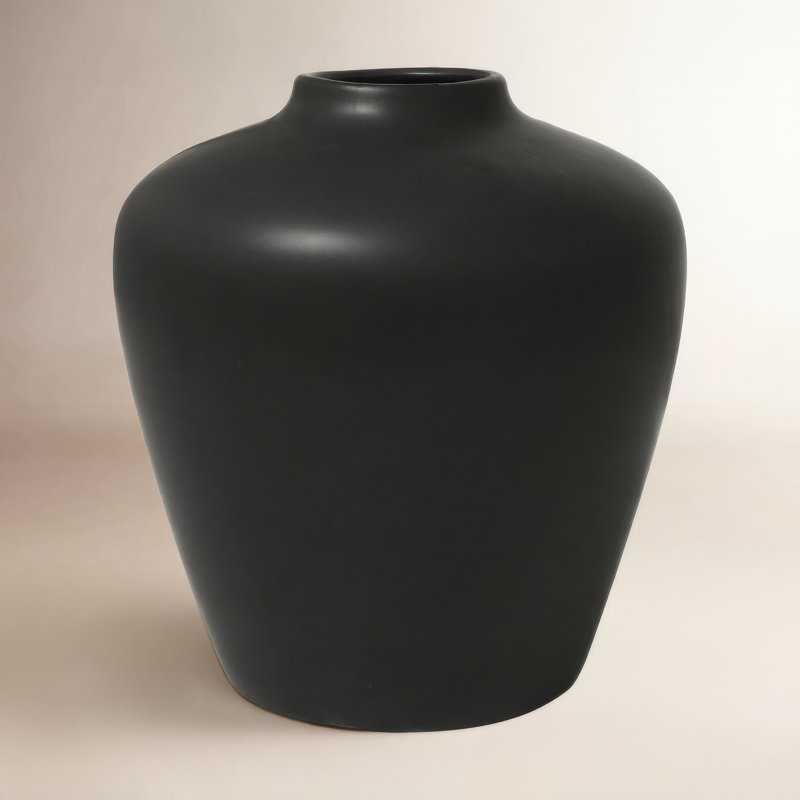 Black Ceramic Matte Decorative Vase, 13" x 13" x 14", Black