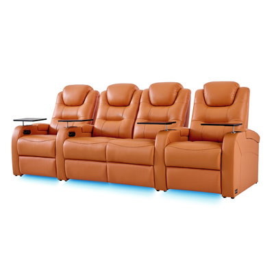 Leather Home Theater Seating Dual Power Movie Theater Chairs Theater Recliner Sofa by Orren Ellis
