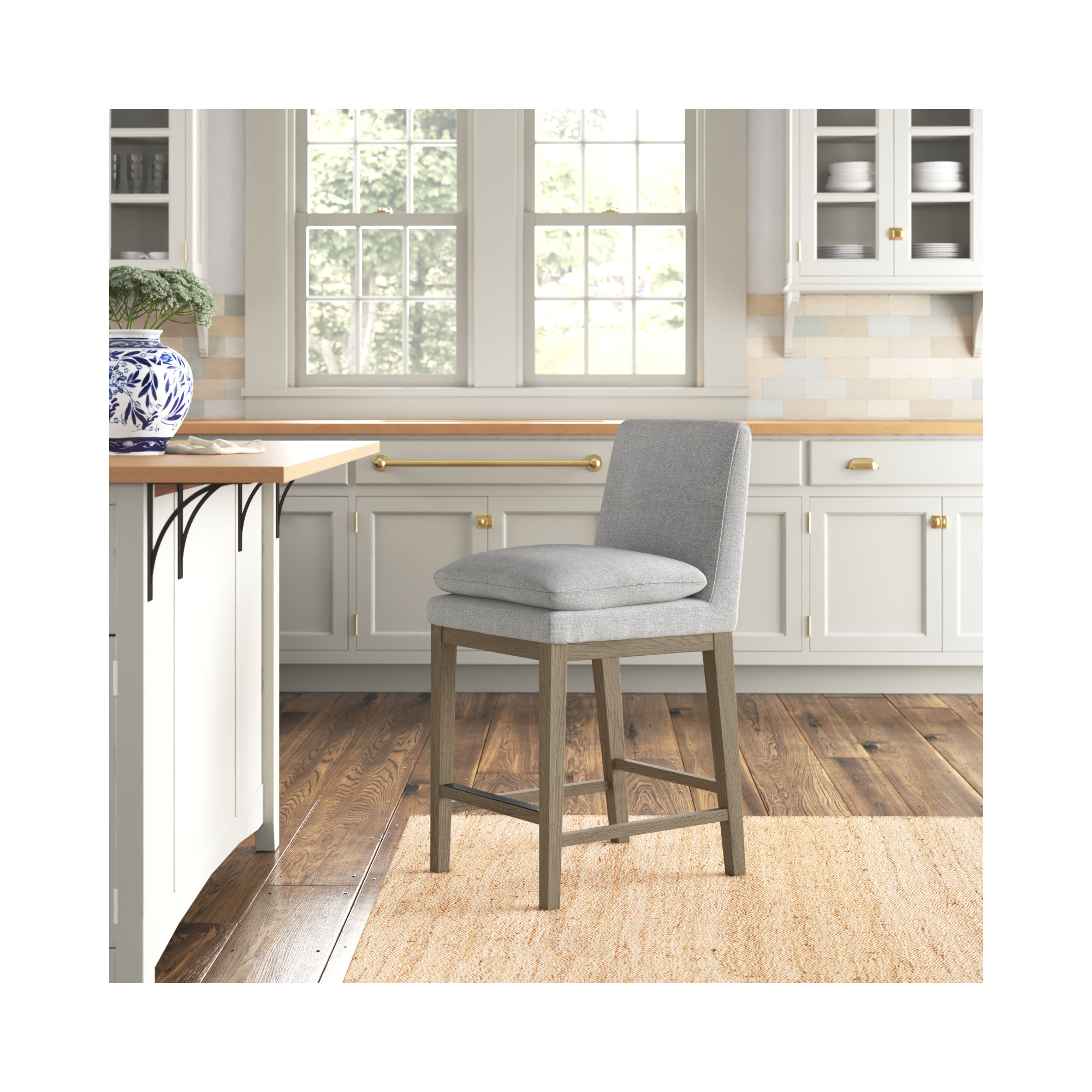 Bethea Upholstered Counter Stool, Cloud, Graywash